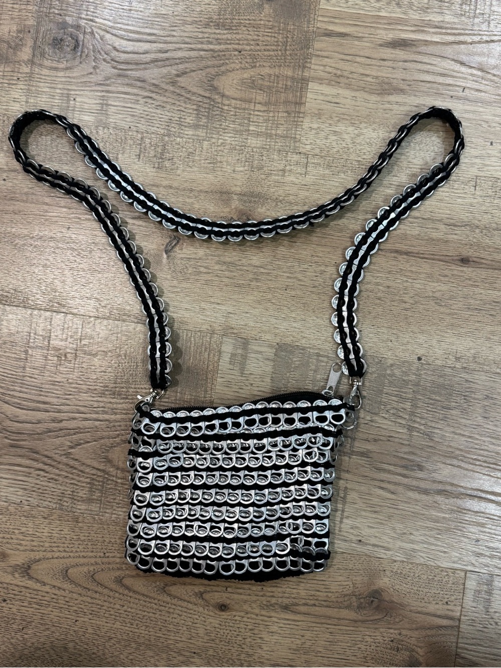 Black and Silver Upcycled Crossbody Bag